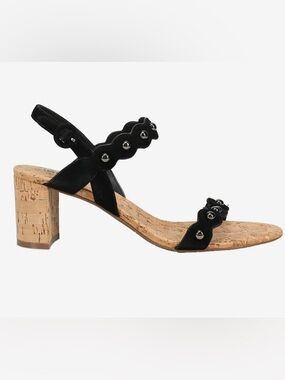 Vaneli Black Suede: Cork Heel Mavis Studded Sling Back Sandals: 8.5